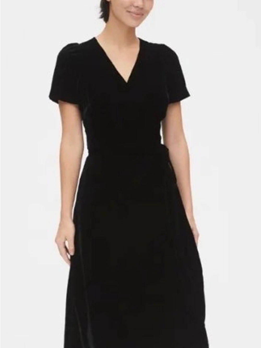 GAP Black Midi Wrap-Style Velvet Dress